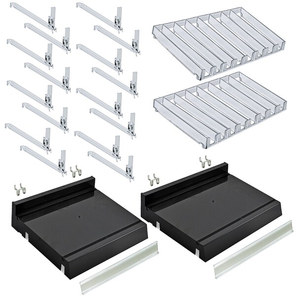 Black 8 Compartment Divider Bin Cosmetic Tray With Pushers - 8 Slots Per Tray, 2-Pack